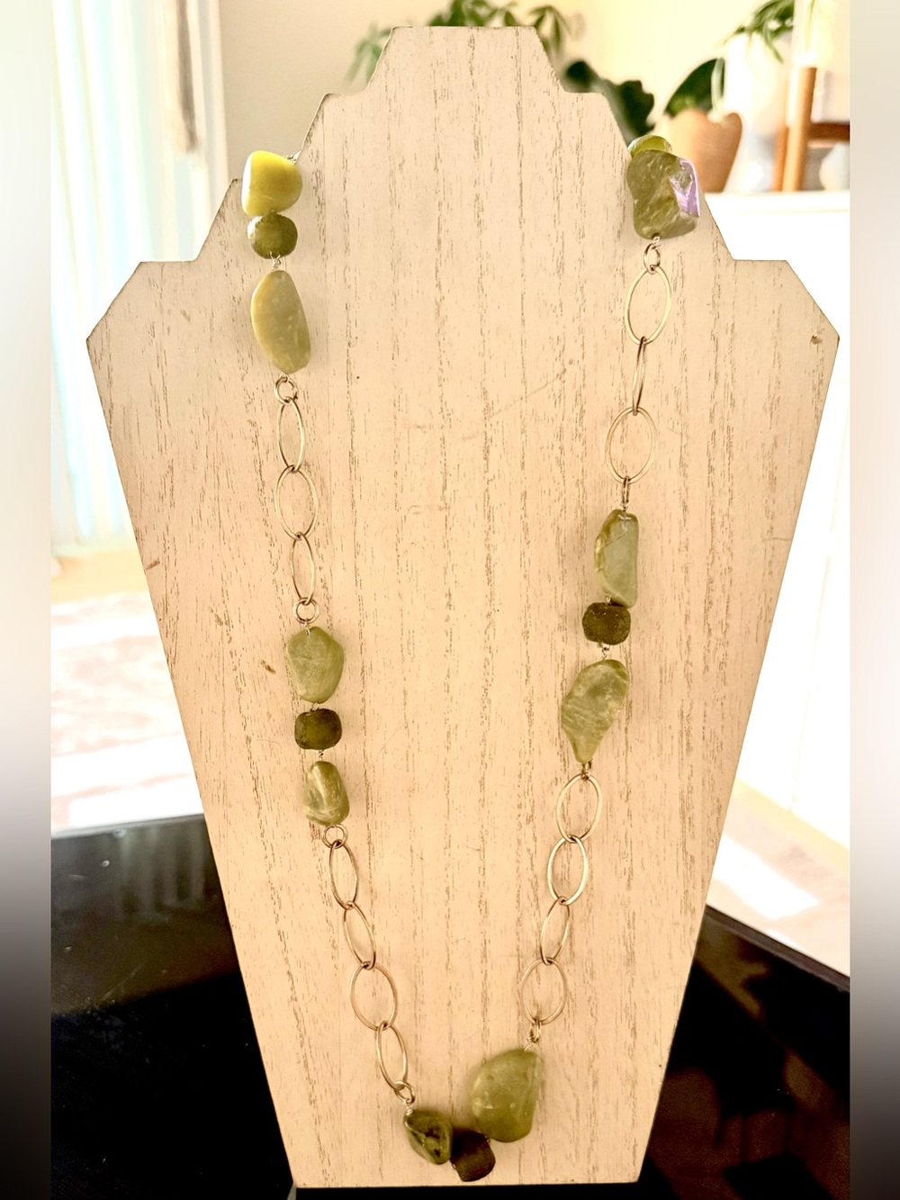 Handmade Green Agate and Sterling Necklace